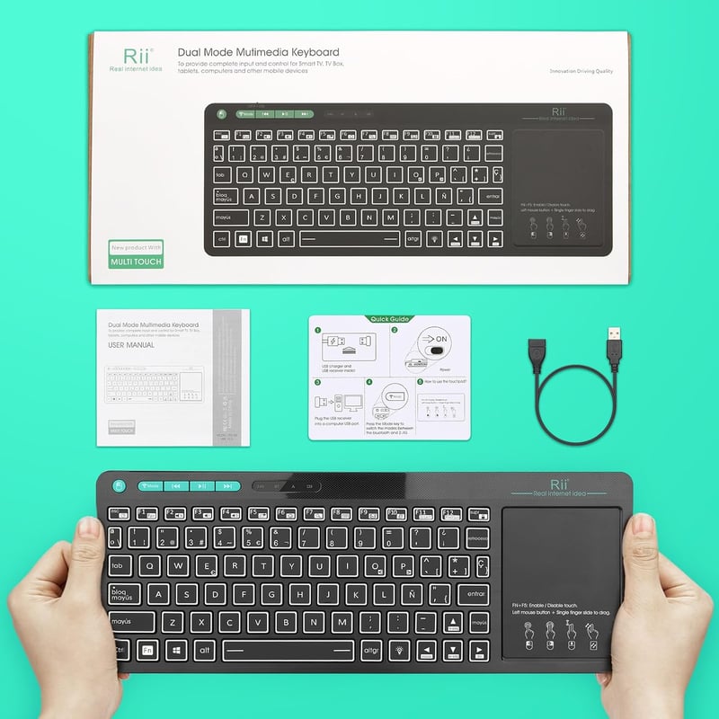 Rii RT518S Wireless Bluetooth Billentyűzet LED Háttérvilágítással és Touchpad-del