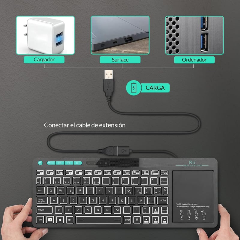 Rii RT518S Wireless Bluetooth Billentyűzet LED Háttérvilágítással és Touchpad-del