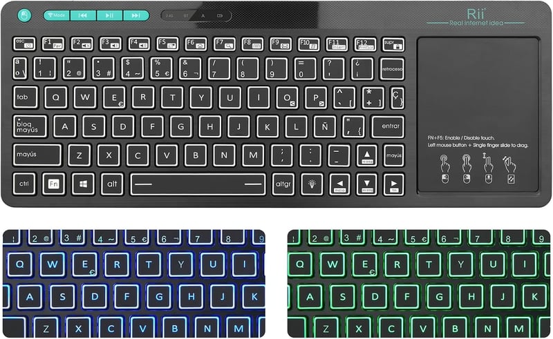 Rii RT518S Wireless Bluetooth Billentyűzet LED Háttérvilágítással és Touchpad-del