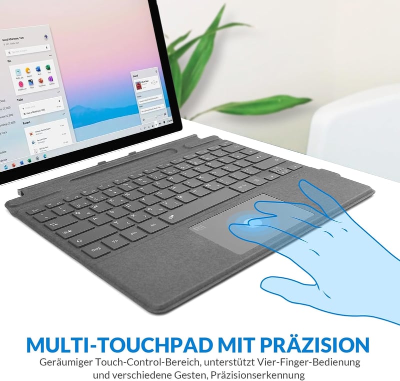 Rii Surface Bluetooth Billentyűzet Touchpad-del Surface Pro 9/8/X-hez, 7 Színű Háttérvilágítás, Szürke QWERTZ