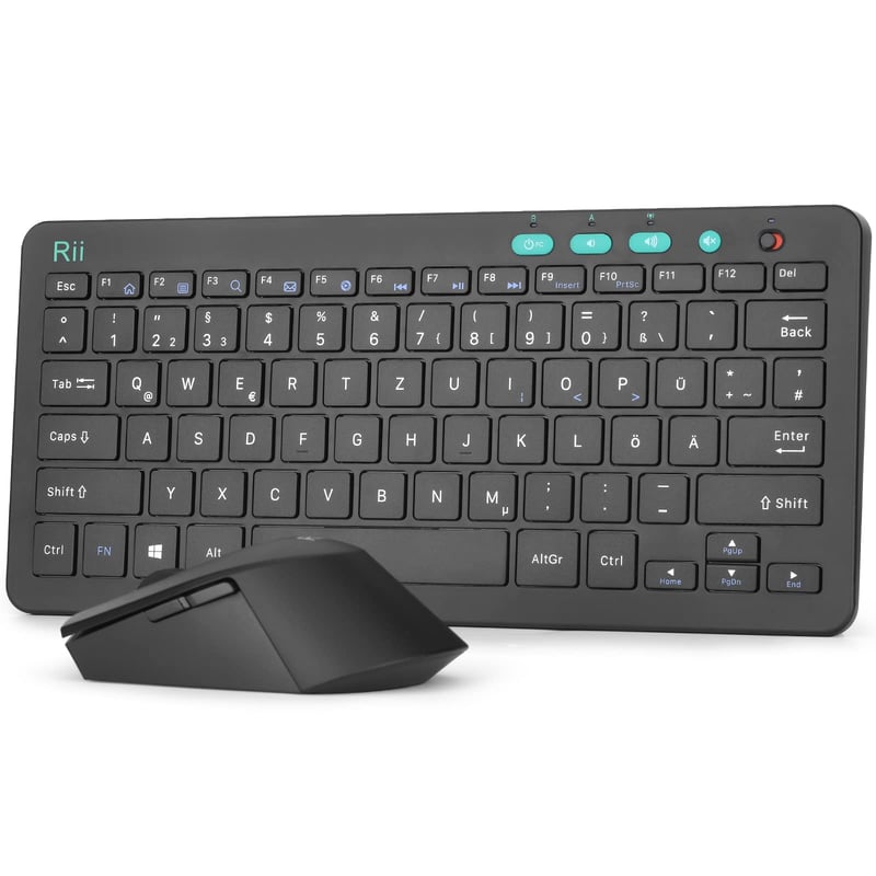 Rii Vezeték Nélküli Billentyűzet-Egér Szett, 2.4G Kompakt Billentyűzet Egérrel, Laptop, PC és Smart TV Kompatibilis, Német QWERTZ Kiosztás,
