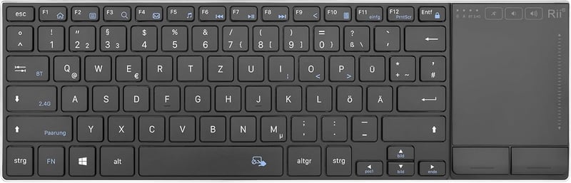 Rii Vezeték Nélküli Billentyűzet Érintőpaddal - 2.4G+Bluetooth Kapcsolat, Német QWERTZ Kiosztás, Ultravékony Dizájn, Kompatibilis Laptop, PC