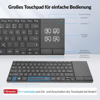 Rii Vezeték Nélküli Billentyűzet Érintőpaddal - 2.4G+Bluetooth Kapcsolat, Német QWERTZ Kiosztás, Ultravékony Dizájn, Kompatibilis Laptop, PC 2