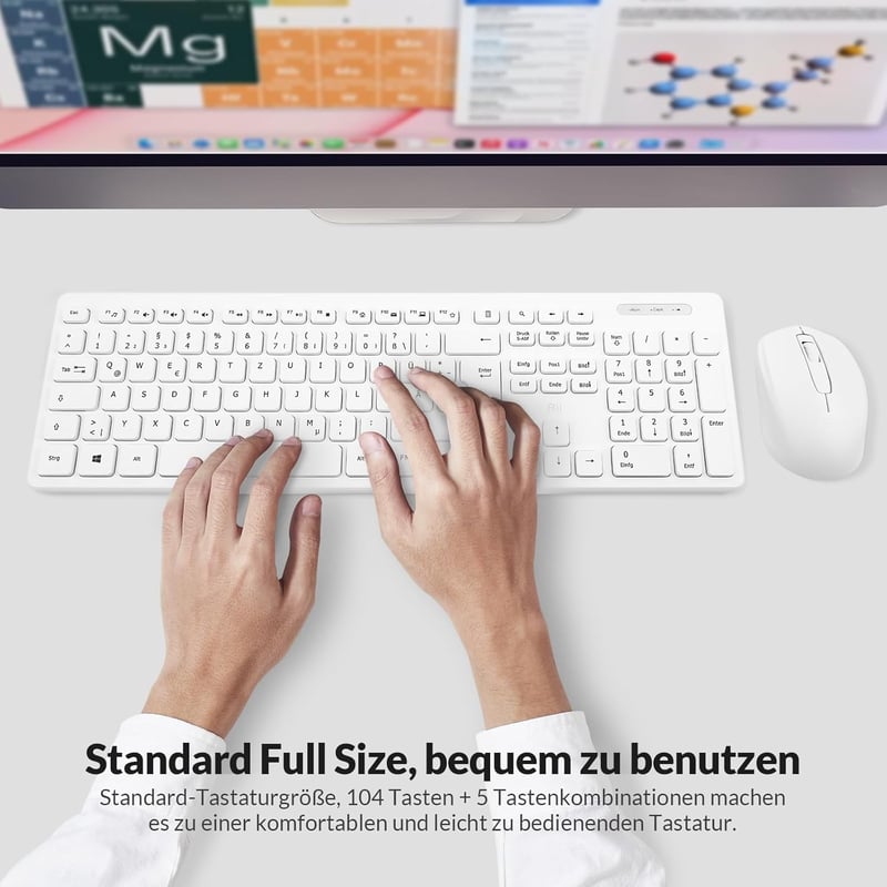 Rii Vezeték Nélküli Billentyűzet és Egér Szett - Csendes Gombokkal, 10m Hatótáv, 1000 DPI, PC/Laptop/Smart TV Kompatibilis - Fehér