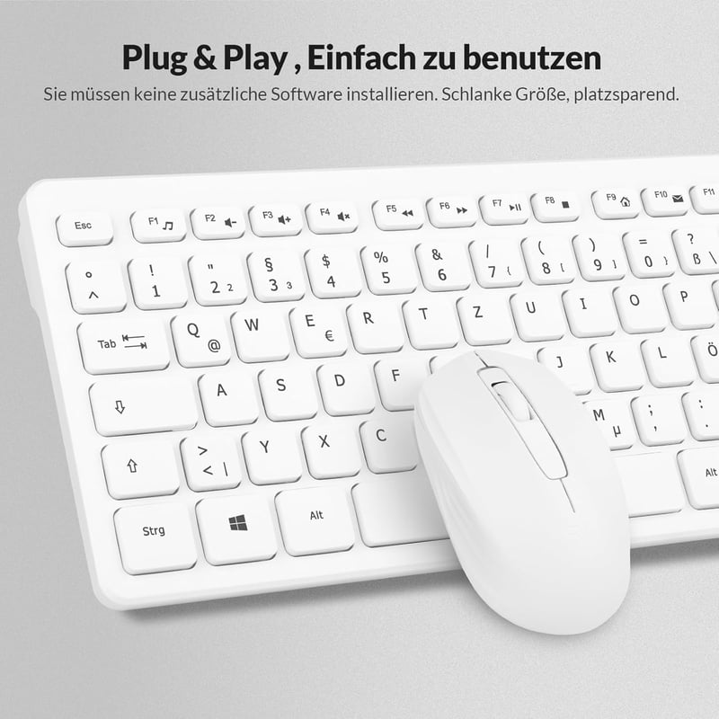 Rii Vezeték Nélküli Billentyűzet és Egér Szett - Csendes Gombokkal, 10m Hatótáv, 1000 DPI, PC/Laptop/Smart TV Kompatibilis - Fehér