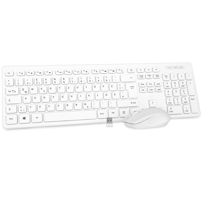 Rii Bezdrôtová Klávesnica a Myš Set - Tiché Klávesy, 10m Dosah, 1000 DPI, Kompatibilné s PC/Laptopom/Smart TV - Biela