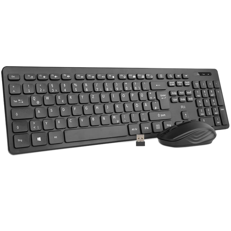 Bezdrôtová klávesnica a myš Rii, sada bezdrôtovej klávesnice a myši, kombinácia pre PC, notebook, Windows, Smart TV, čierna