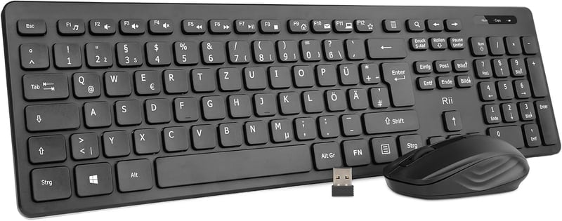 Rii Vezeték Nélküli Billentyűzet és Egér Szett, Wireless Keyboard Mouse Kombó PC Laptop Windows Smart TV-hez, Fekete
