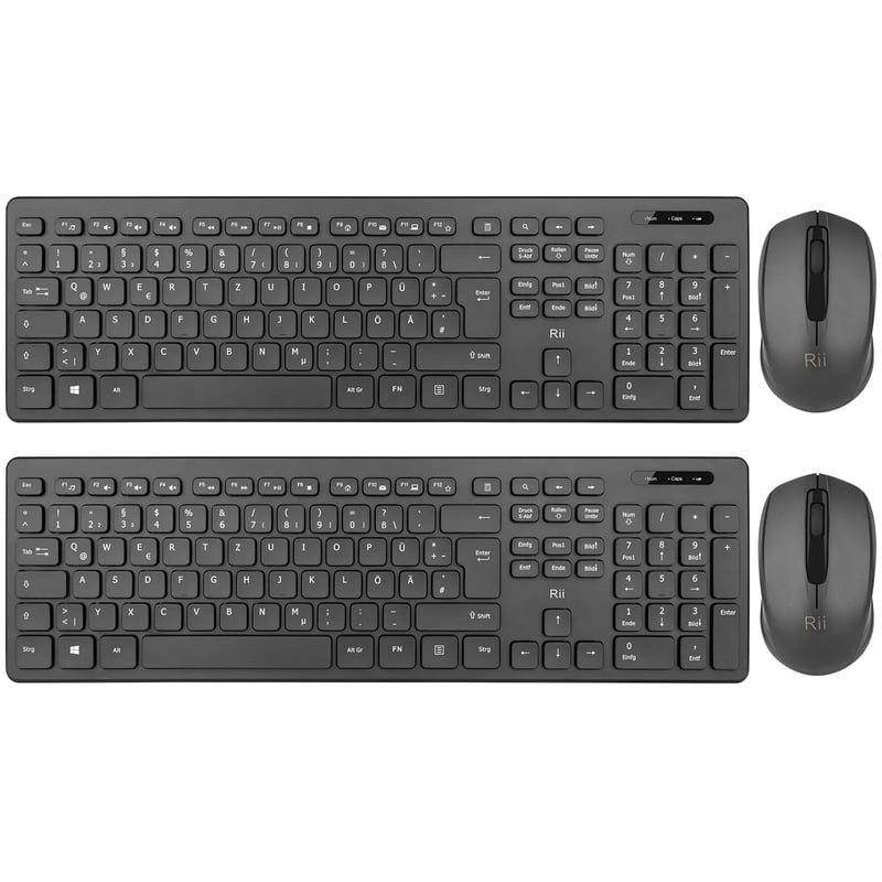 Rii Bezdrôtová Klávesnica a Myš Set, Wireless Keyboard Mouse Combo pre PC Laptop Windows Smart TV, Nemecká Klávesnica - Čierna