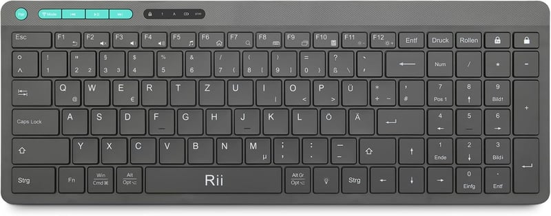 Rii Vezeték Nélküli Bluetooth Billentyűzet QWERTZ Kiosztással - Ultravékony Irodai Billentyűzet Numerikus Résszel, Kettős Csatlakozás (2.4GH