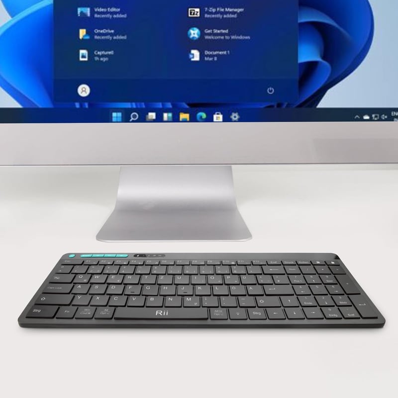 Rii Vezeték Nélküli Bluetooth Billentyűzet QWERTZ Kiosztással - Ultravékony Irodai Billentyűzet Numerikus Résszel, Kettős Csatlakozás (2.4GH