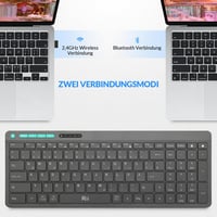 Rii Vezeték Nélküli Bluetooth Billentyűzet QWERTZ Kiosztással - Ultravékony Irodai Billentyűzet Numerikus Résszel, Kettős Csatlakozás (2.4GH 2
