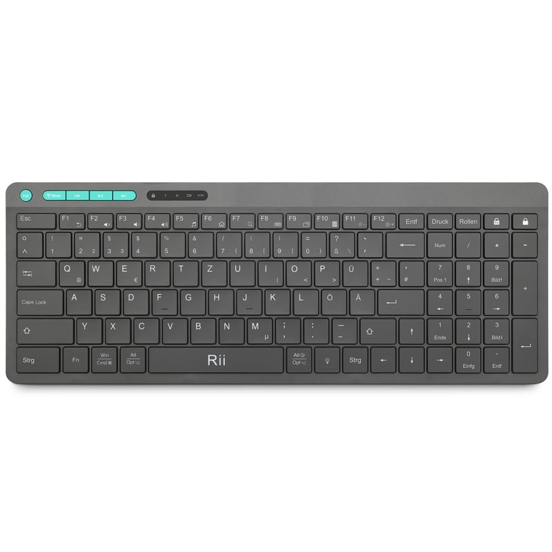 Rii Bezdrôtová Bluetooth Klávesnica QWERTZ Rozloženie - Ultratenká Kancelárska Klávesnica s Numerickou Časťou, Duálne Pripojenie (2.4GH
