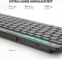 Rii Vezeték Nélküli Bluetooth Billentyűzet QWERTZ Kiosztással - Ultravékony Irodai Billentyűzet Numerikus Résszel, Kettős Csatlakozás (2.4GH 5