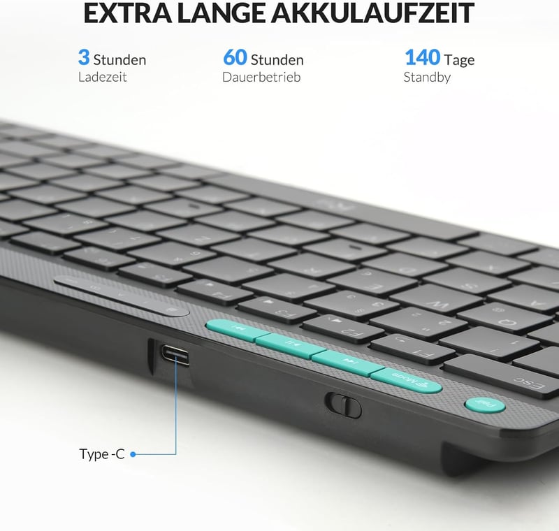 Rii Vezeték Nélküli Bluetooth Billentyűzet QWERTZ Kiosztással - Ultravékony Irodai Billentyűzet Numerikus Résszel, Kettős Csatlakozás (2.4GH