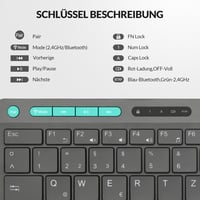 Rii Vezeték Nélküli Bluetooth Billentyűzet QWERTZ Kiosztással - Ultravékony Irodai Billentyűzet Numerikus Résszel, Kettős Csatlakozás (2.4GH 6