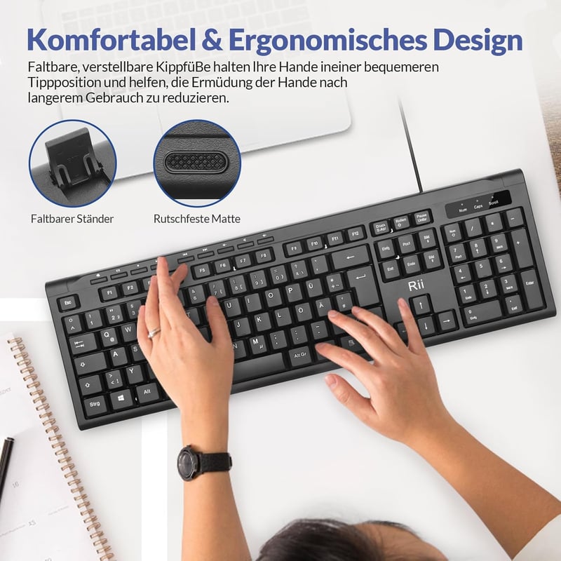 Rii Vezetékes Billentyűzet és Egér Szett, Vízálló, Ergonomikus USB, PC/Laptop