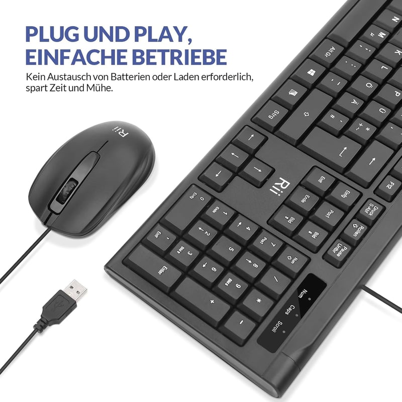 Rii Vezetékes Billentyűzet és Egér Szett, Vízálló, Ergonomikus USB, PC/Laptop
