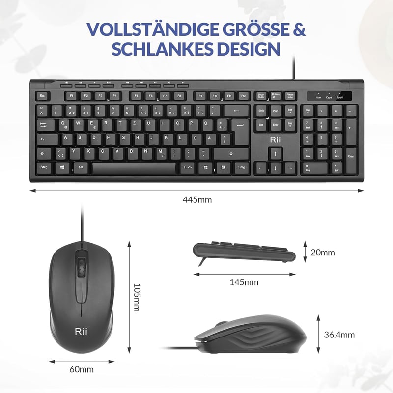 Rii Vezetékes Billentyűzet és Egér Szett, Vízálló, Ergonomikus USB, PC/Laptop