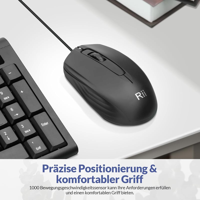Rii Vezetékes Billentyűzet és Egér Szett, Vízálló, Ergonomikus USB, PC/Laptop