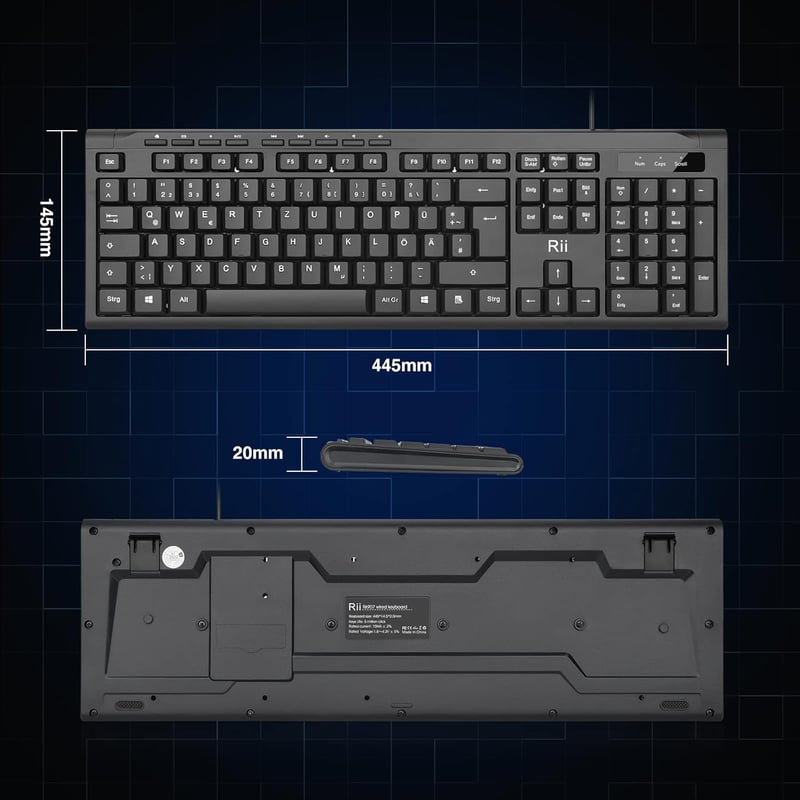 Rii Vezetékes Billentyűzet USB QWERTZ Német Kiosztás PC Laptop Mac Windows MacOS Fekete