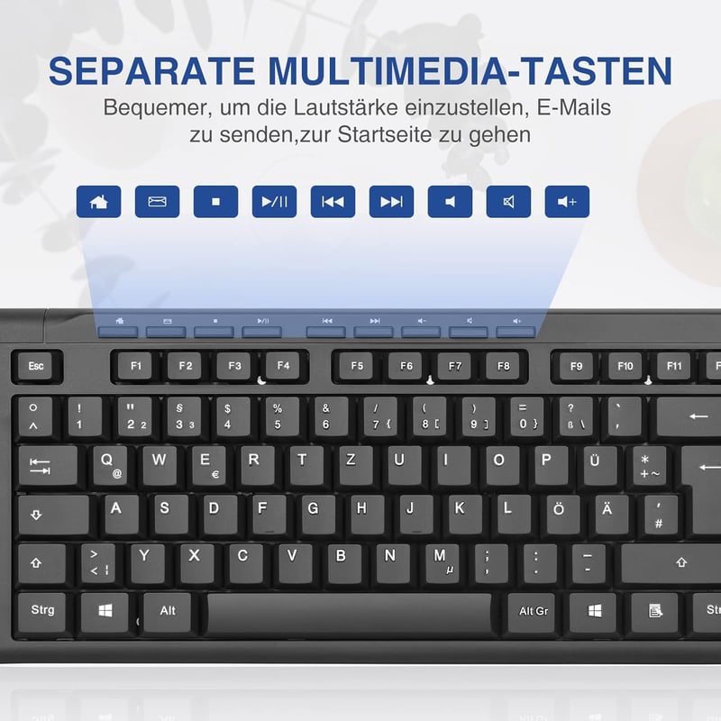 Rii Vezetékes Billentyűzet USB QWERTZ Német Kiosztás PC Laptop Mac Windows MacOS Fekete