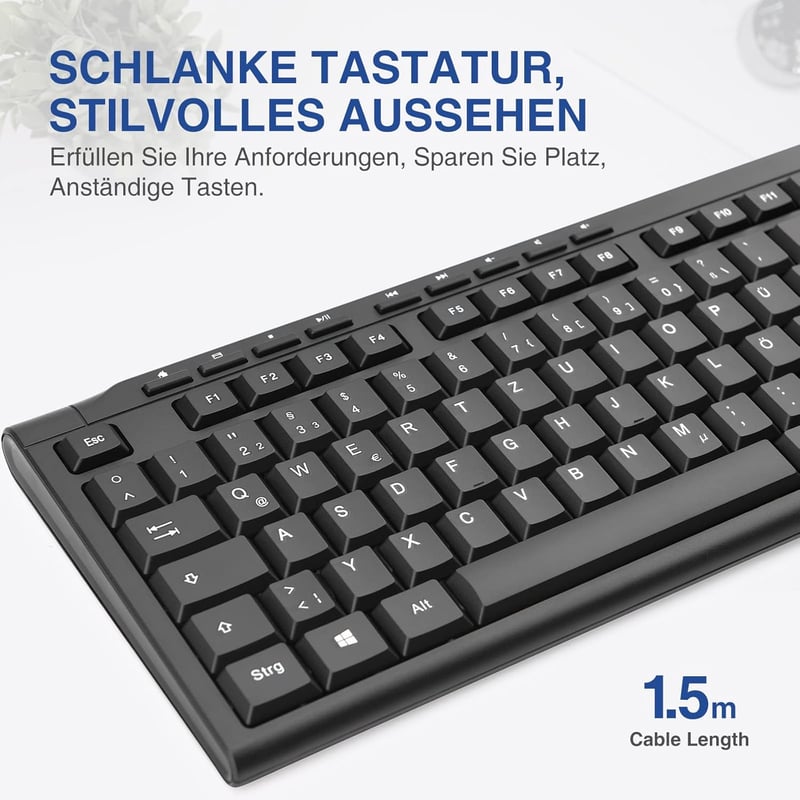 Rii Vezetékes Billentyűzet USB QWERTZ Német Kiosztás PC Laptop Mac Windows MacOS Fekete