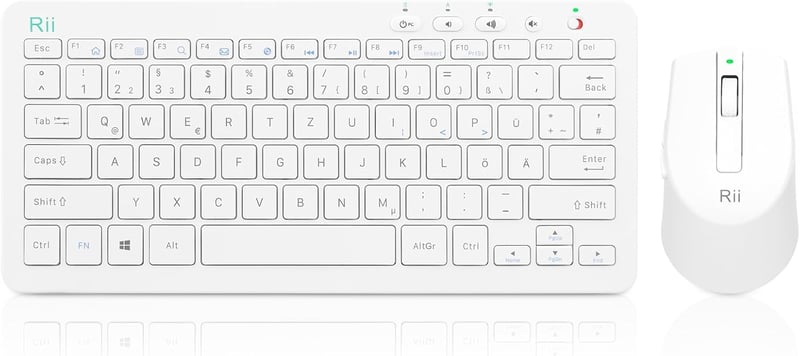 Rii Wireless Billentyűzet és Egér Szett, 2.4G, Német QWERTZ, Fehér