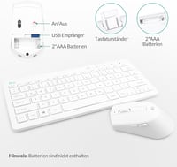 Rii Wireless Billentyűzet és Egér Szett, 2.4G, Német QWERTZ, Fehér 2