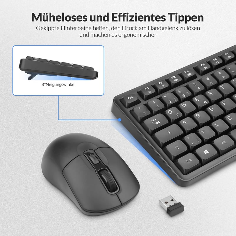 Rii Wireless Billentyűzet és Egér Szett 2.4GHz QWERTZ Fekete