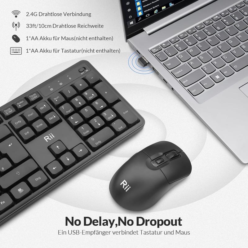 Rii Wireless Billentyűzet és Egér Szett 2.4GHz QWERTZ Fekete