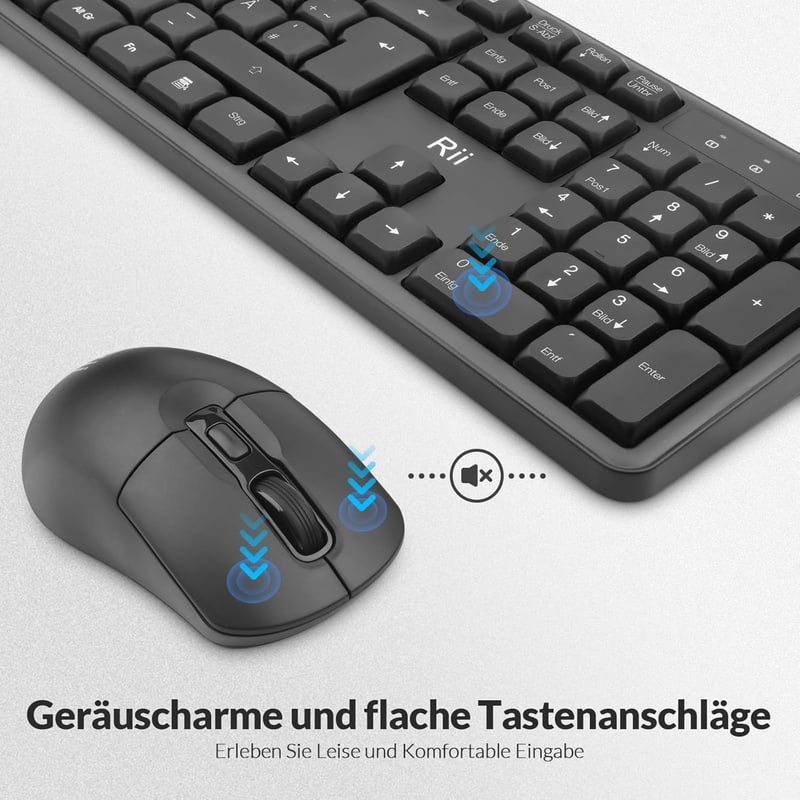Rii Wireless Billentyűzet és Egér Szett 2.4GHz QWERTZ Fekete