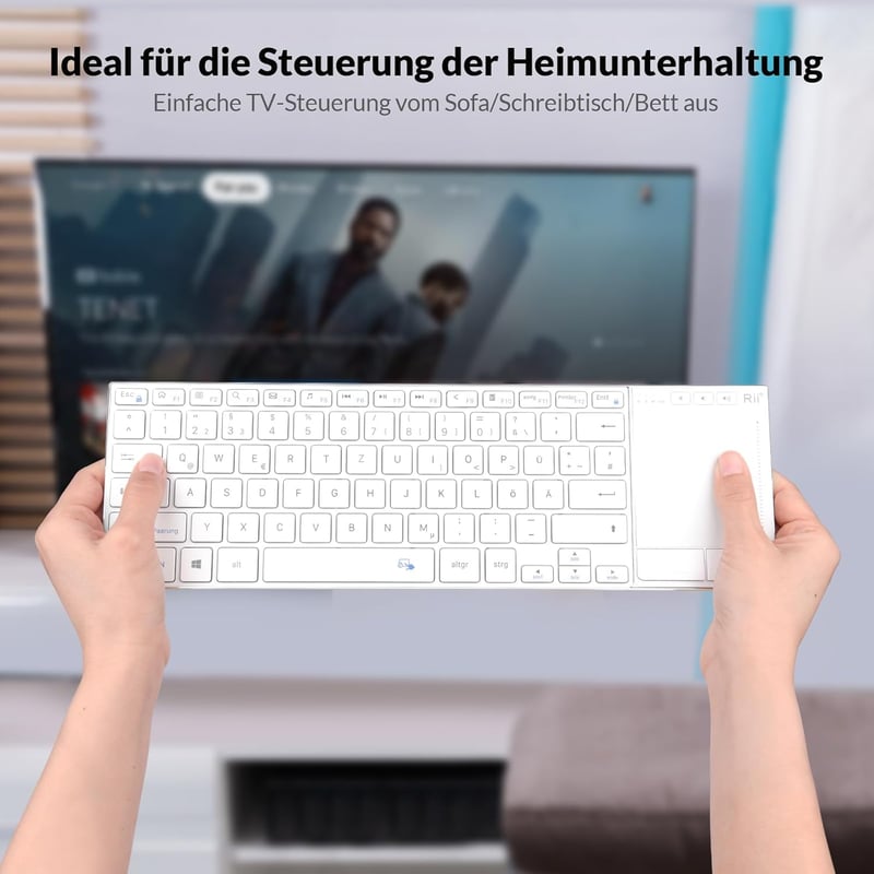 Rii Wireless Billentyűzet Touchpad-del, 2.4GHz + Bluetooth, Újratölthető - White
