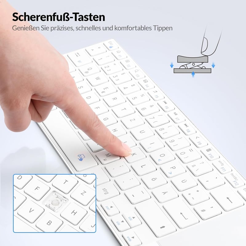 Rii Wireless Billentyűzet Touchpad-del, 2.4GHz + Bluetooth, Újratölthető - White