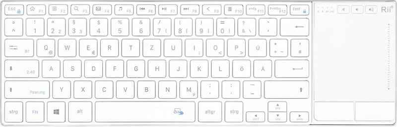 Rii Wireless Billentyűzet Touchpad-del, 2.4GHz + Bluetooth, Újratölthető - White