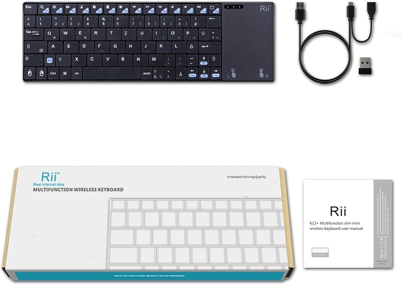 Rii Wireless Billentyűzet Touchpad-del, Újratölthető, PC/Laptop/Smart TV-hez - black