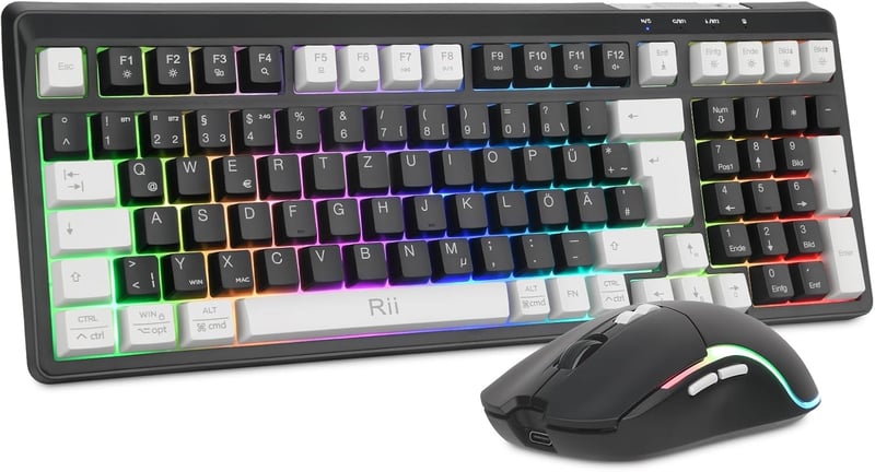 Rii Wireless Gaming Billentyűzet és Egér Szett, Bluetooth 2.4GHz, LED Háttérvilágítás