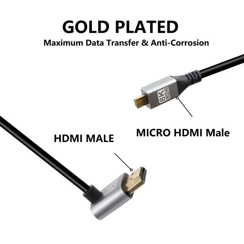 RIIEYOCA 90 fokos lefelé hajlított 8K HDMI kábel 48Gbps, 0,5m