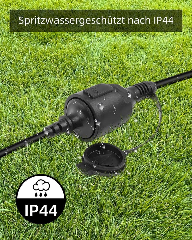 RIIEYOCA Schuko Hosszabbító Kábel, IP44 Védett, 250V/16A, Földelt, Védőkupakos, Kültéri-Beltéri Használatra, Fekete