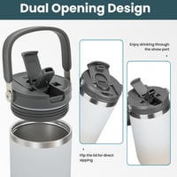 Riley Joy 2.0 rozsdamentes acél termosz pohár 1 liter bézs szívószállal és füllel szivárgásmentes utazó kávésbögre mosogatógépben mosható 5