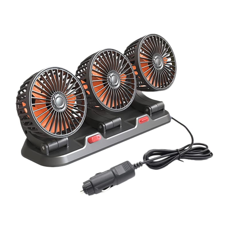 Prenosný autoventilátor Riloer, trojhlavý, 360-stupňový otočný elektrický chladič do autozapaľovača pre nákladné autá, obytné vozidlá, SUV a lode