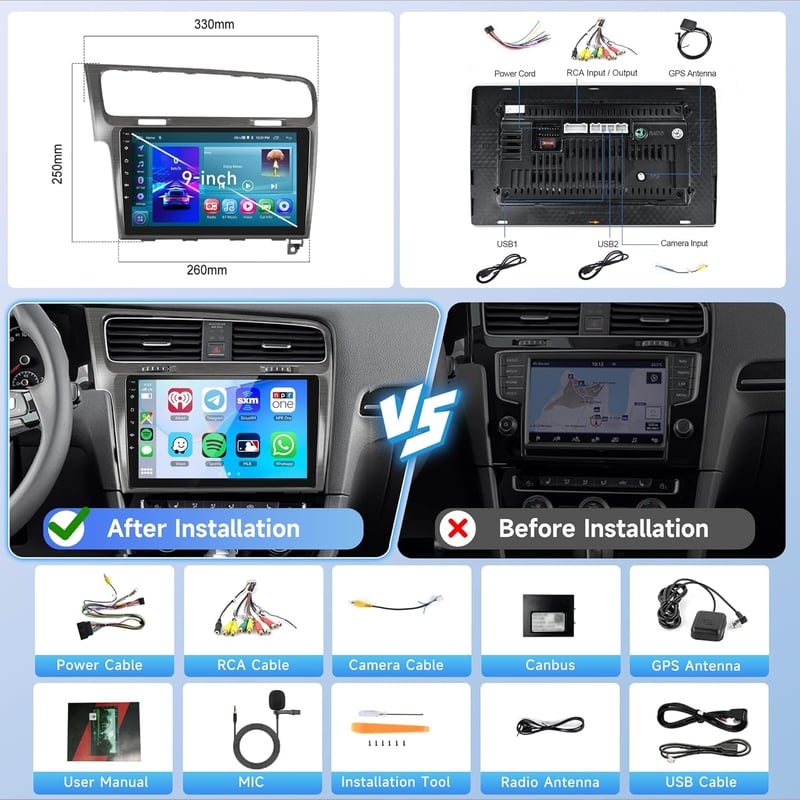 Rimoody 2DIN Android Autórádió VW Golf 7 2013-2018 Apple CarPlay GPS WiFi 10.1"