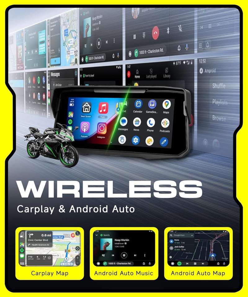 Rimoody 6.86" Carplay Motoros Kijelző Vezeték Nélküli Android Kijelzővel IP68
