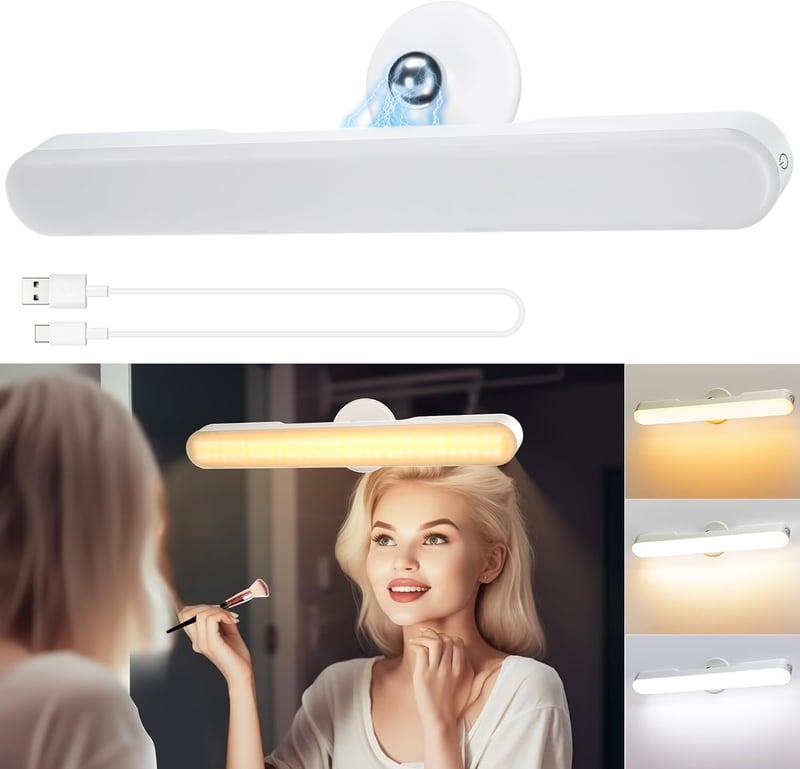 Rinfency LED Sminkasztal Lámpa Dimmer Funkcióval, Hordozható Tükör Világítás 360° Forgatható
