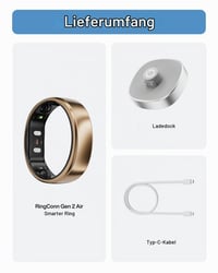 Inel inteligent RingConn Gen 2 Air - Dune Gold, mărimea 7 - baterie de 10 zile, monitorizare somn/stres/puls, rezistență la apă IP68, compatibil cu iOS și Android 9
