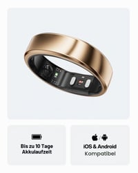Inel inteligent RingConn Gen 2 Air - Dune Gold, mărimea 7 - baterie de 10 zile, monitorizare somn/stres/puls, rezistență la apă IP68, compatibil cu iOS și Android 8