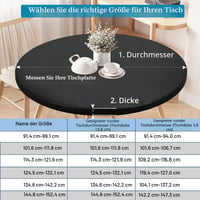 Okrúhly obrus Rinpon, čierny, 124 – 132 cm, vodoodolný, odolný voči oleju, elastický PU materiál, ľahko čistiteľný, mäkký chránič stola na dotyk 7