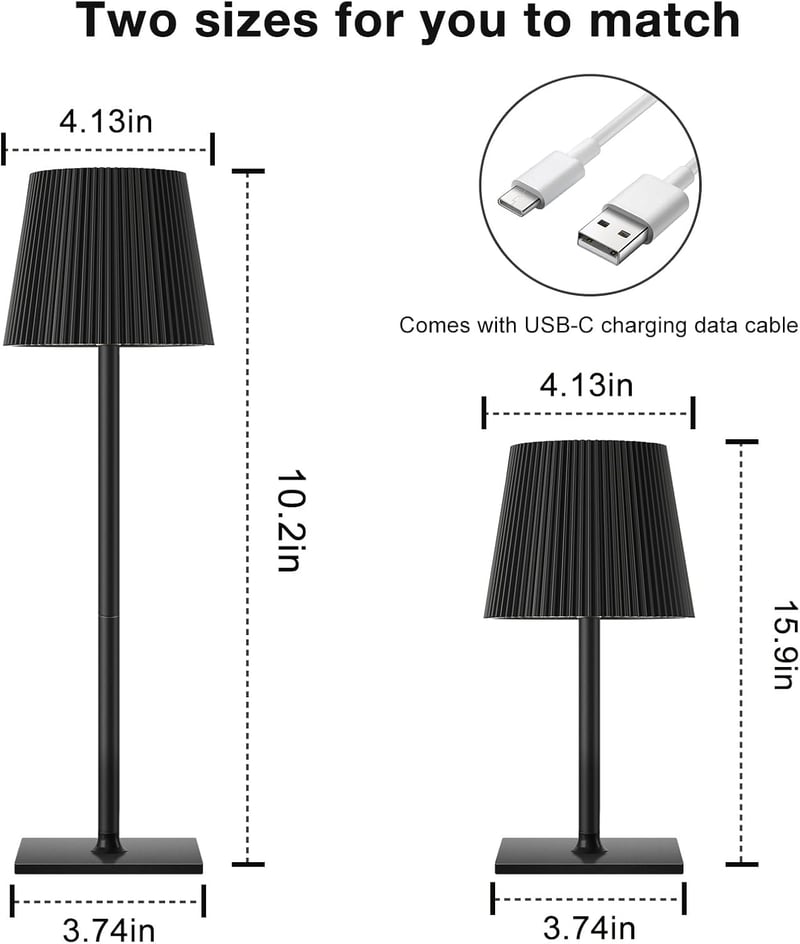 Lampă de masă LED Riokko, baterie 5200 mAh, control tactil, 3 temperaturi de culoare, rezistentă la apă IP54, 2 bucăți, negru