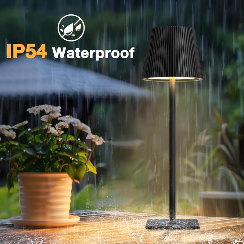 Lampă de masă LED Riokko, baterie 5200 mAh, control tactil, 3 temperaturi de culoare, rezistentă la apă IP54, 2 bucăți, negru