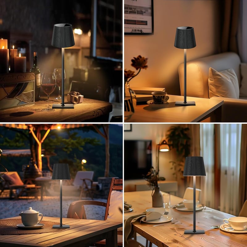 Lampă de masă LED Riokko, baterie 5200 mAh, control tactil, 3 temperaturi de culoare, rezistentă la apă IP54, 2 bucăți, negru